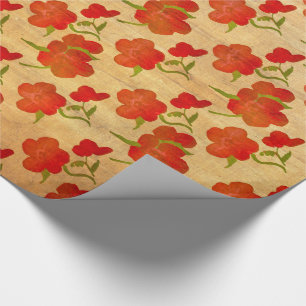 Tango Red Peonies op Gold Silk v2 Cadeaupapier