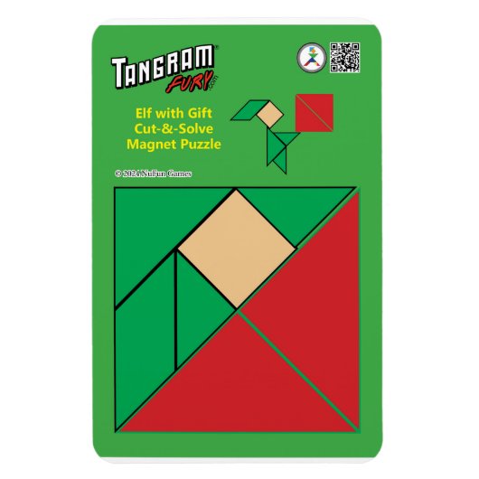 Tangram Christmas Elf Magnet - Elf met Cadeau Magneet (Verticaal)
