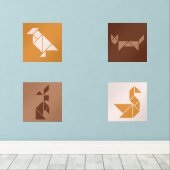 Tangram dieren kwekerij muur kunst set (Houten vloer)