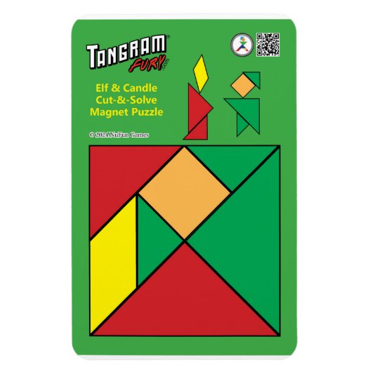 Tangram Kerst Elf Magneet - Elf met Kaars (Verticaal)