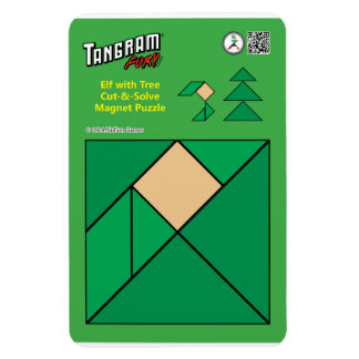 Tangram Kerst Elf Magneet - Zittend bij de Boom