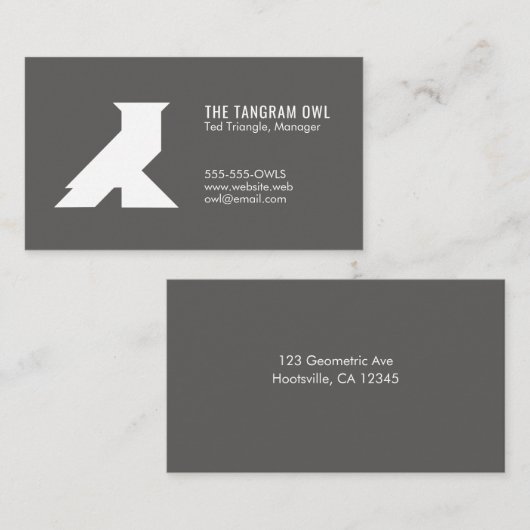 Tangram Owl White Geometric Shape on Grey Visitekaartje (Voorkant / Achterkant)