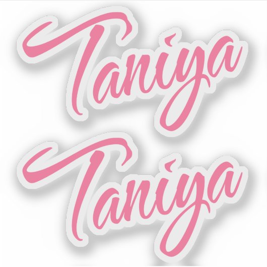 Taniya-naam in roze cursieve x2 sticker (Voorkant)