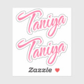 Taniya-naam in roze cursieve x2 sticker (Vel)