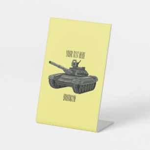 Tank cartoon illustratie reclamebord met voetstuk