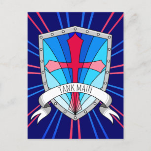 Tank Main Gamer Blue Red Cartoon Shield Briefkaart