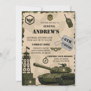 Tank verjaardagsfeestje met camouflage kaart