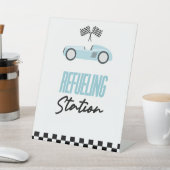 Tankstation Blauw Race Auto Drink Tafel Reclamebord Met Voetstuk (Insitu)
