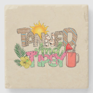 Tanned en Tipsy Leuk zomerfeest ontwerp Stenen Onderzetter