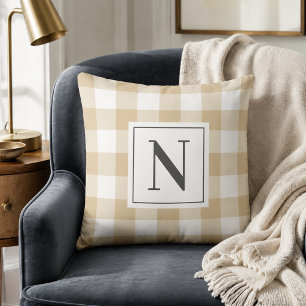 Tannige Gingham Geruite Monogram Eerste Letter Kussen