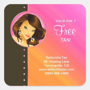 Tanning Salon Sticker Pink Oranje Brunette Woman