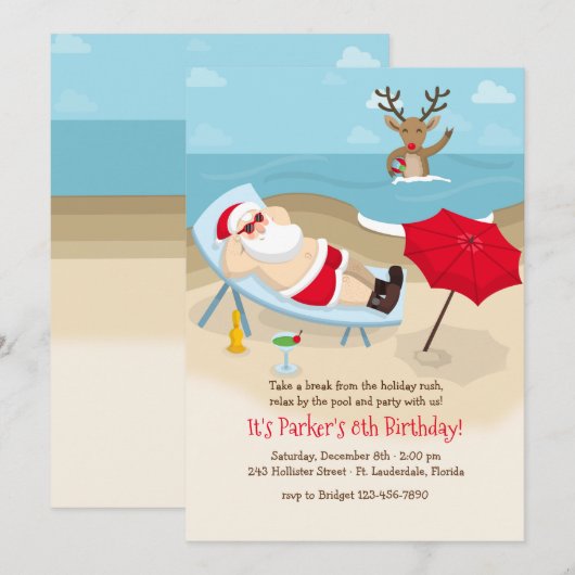 Tanning Santa Invitation Kaart (Voorkant / Achterkant)
