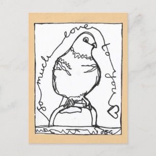 Tant d'amour carte postale Pigeon ligne continue