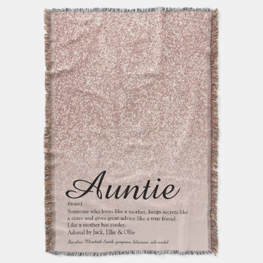 Tante Auntie Definitie Script Roze Goud Glitter Deken (Voorkant Verticaal)