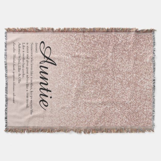 Tante Auntie Definitie Script Roze Goud Glitter Deken (Voorkant)