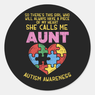 Tante Autism Awareness Shirt Girl Piece of My Hear Ronde Sticker