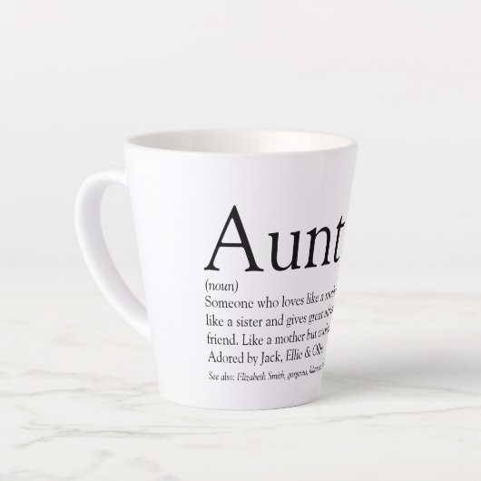 Tante definitionGezegde zwart-wit Latte Mok (Linkerhoek)