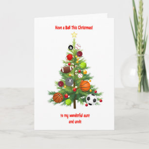 Tante en oom kerstboom versierd met ballen feestdagen kaart