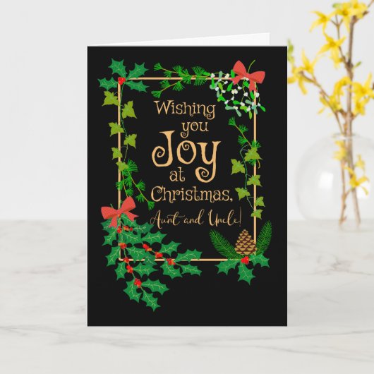Tante en oom Kerstvreugde Holly en Mistletoe Kaart (Gele Bloem)