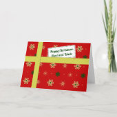 Tante en oom rode kerstparcel feestdagen kaart (Voorkant)