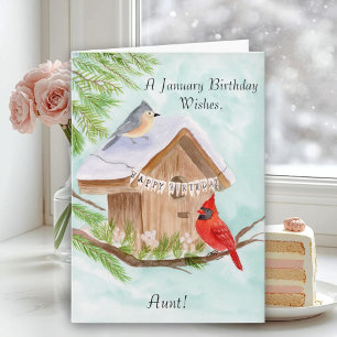Tante Happy Januari Verjaardag Vogels Kaart