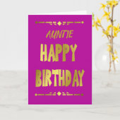 Tante Joyeuse Anniversaire Carte de Typographie Or (Fleur jaune)
