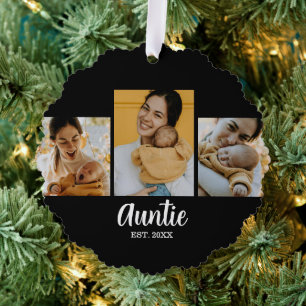 Tante moderne script zwart 3 foto ornament kaart