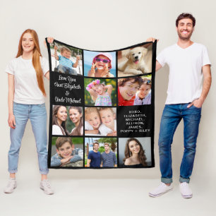 Tante oom 10 Foto Collage Black Fleece Deken