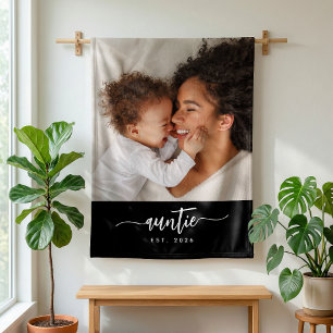 Tante Opgericht Zwart Elegant Script Foto Fleece Deken
