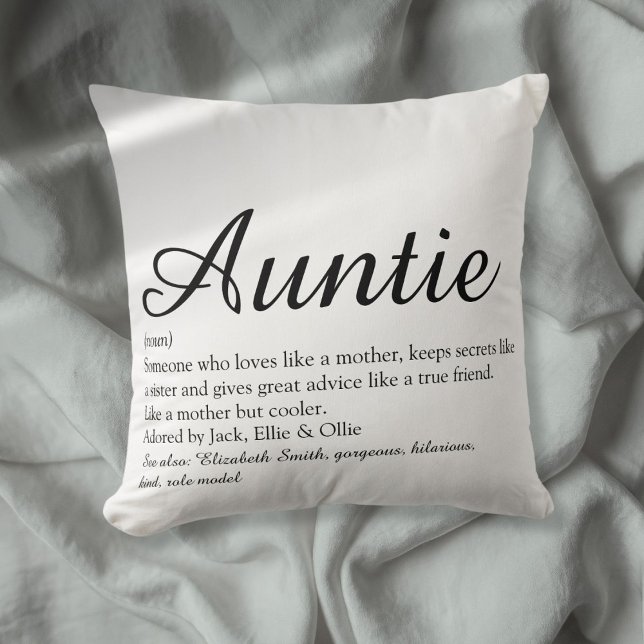 Tante tante Definition Black en White Chic Script Kussen (Aunt Auntie Definition Black and White Chic Script Throw Pillow)