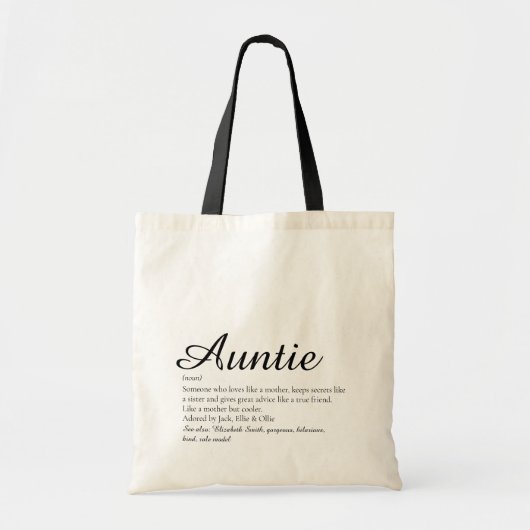 Tante Tante Personalized Definitie Citaat Script Tote Bag (Voorkant)