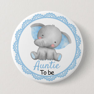 Tante te zijn Nieuwe Tante Baby Jongen Douche Olif Ronde Button 7,6 Cm