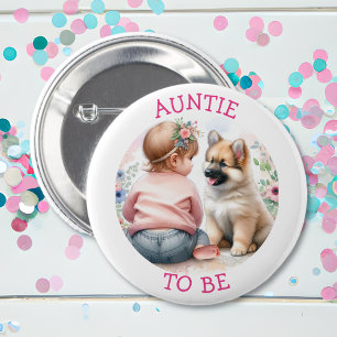 Tante To Be Baby Meisje en Puppy Roze Baby shower Ronde Button 5,7 Cm