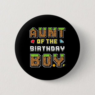 Tante van de jarige gamer pixel verjaardagsfeestje ronde button 5,7 cm