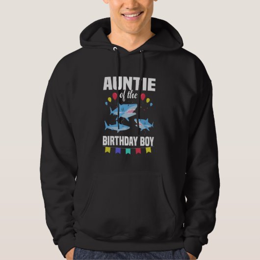 Tante van de verjaardag jongen haai partij hoodie (Voorkant)