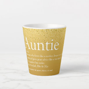 Tante van de Wereld, Tante Definitie Goud Glitter Latte Mok