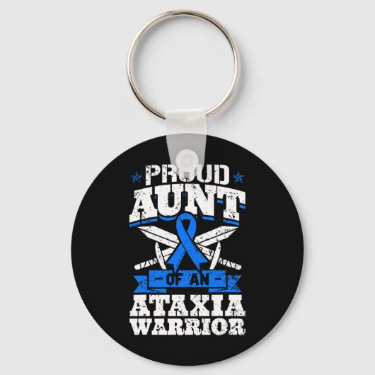 Tante van een ataxie Warrior Awareness Ribbon Dyst Sleutelhanger (Voorkant)
