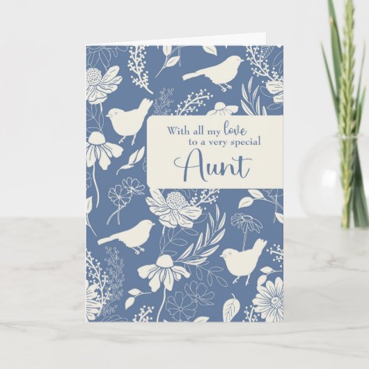 Tante Verjaardag Blauwe Vogels en Bloesems Kaart (Voorkant)