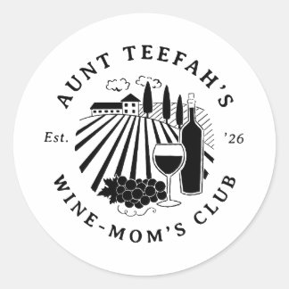 Tante's Wijnclub voor Moeders T-shirt - Zwart Ronde Sticker