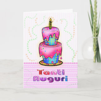 Tanti Auguri Italiaans Happy Birthday Cake roze bl Kaart