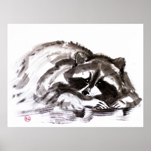 Tanuki sumie schilderij poster (Voorkant)
