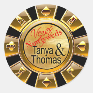 Tanya & Thomas Las Vegas Casino Chip zwart/goud Ronde Sticker