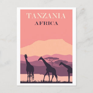 Tanzania Afrika Roze  Giraffe Reizen Briefkaart