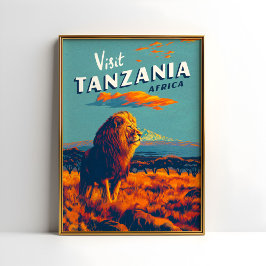 Tanzania Afrika Vintage Reizen Print Poster Leeuw