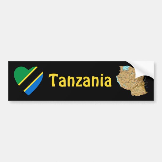 Tanzania Flag Heart + Map Bumpersticker (Voorkant)