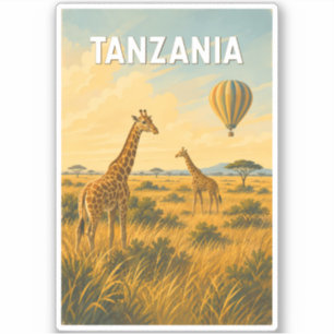 Tanzania Heet Luchtballon Illustratie Reis Kunst Sticker