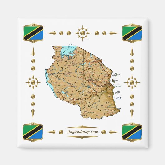 Tanzania Map + Flags Magnet Magneet (Voorkant)