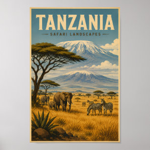 Tanzania Safari Zebra Illustratie Reis Kunst Poster