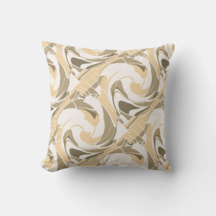 Tanzige taupe bruine diagonale bloemen op witachti kussen