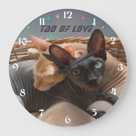 Tao of Love - Twee Sphynx katten gepersonaliseerd Grote Klok (Voorkant)